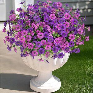 Artificial Fake Plants Flowers for Outdoor Spring Summer Decor, 12 Bundles Faux